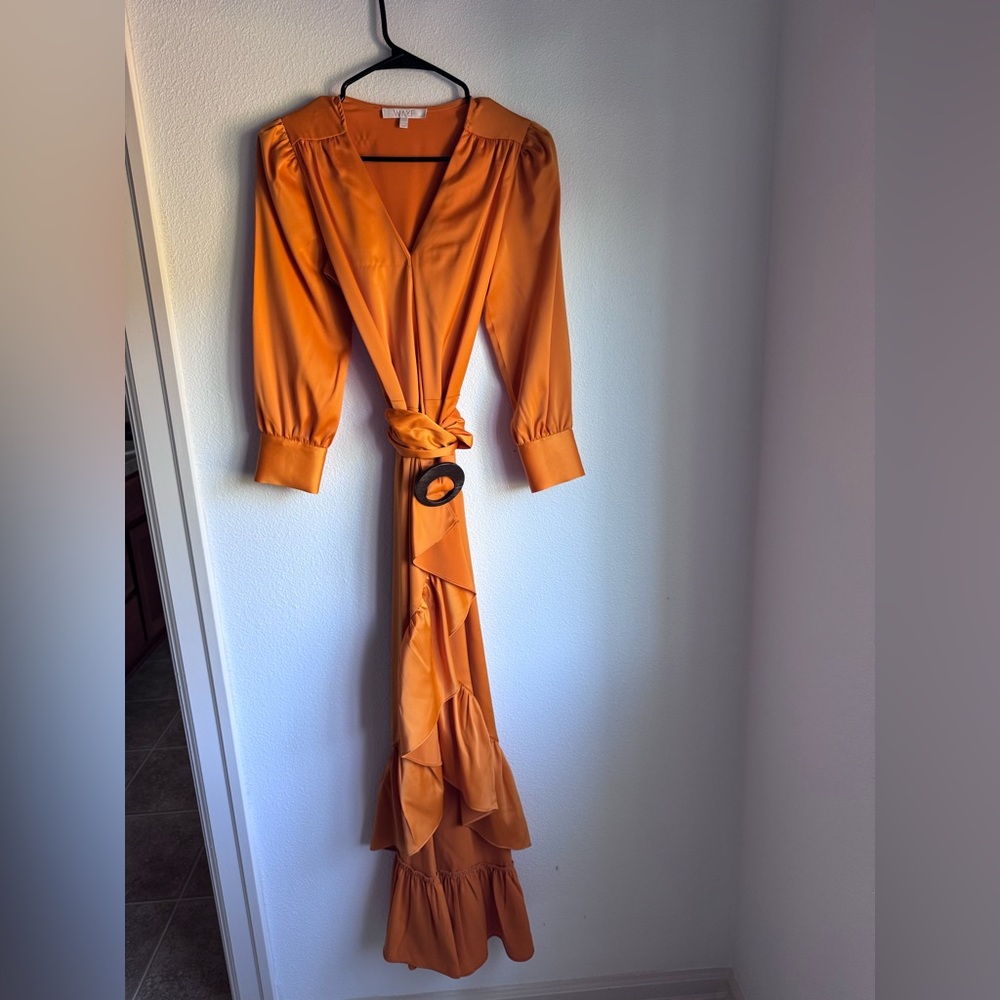 Satin burnt orange midi dress